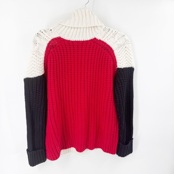 ✅ Reiss Jan Colorblock Mixed Cable Knit Turtleneck Sweater Cream, Black & Red XS - Picture 10 of 11